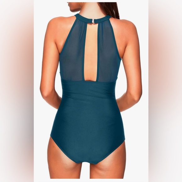 Tempt Me Teal One-Piece Swimsuit With Sheer Back Size 18W NWT - Picture 2 of 11